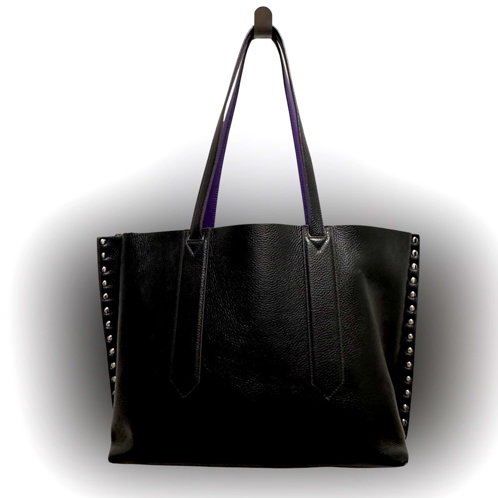 AIMEE KESTENBERG LEATHER Black Busy Bee Tote bag Silver Studs & Computer Pouch.